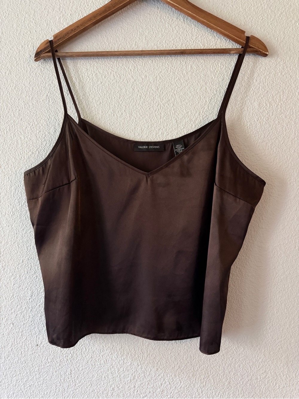 Y2K Valerie Stevens 100% Silk Chocolate Brown Cami Tank Top XL